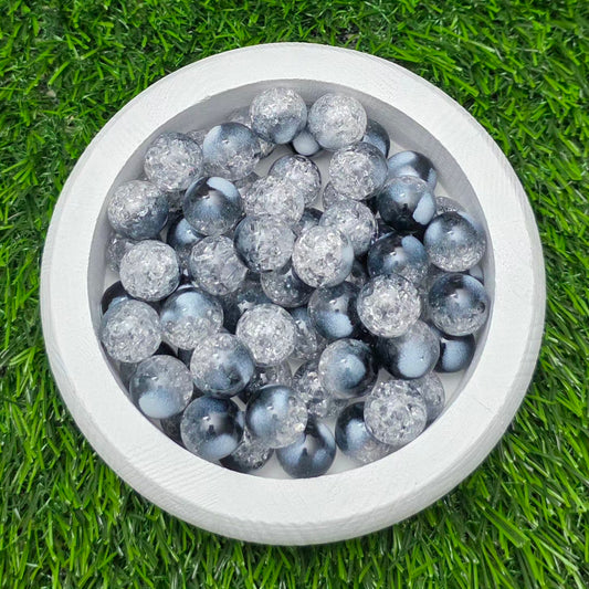 16MM Black Charcoal & Clear Mixed Finish Crackle Acrylic Beads – 5 Piece Pack