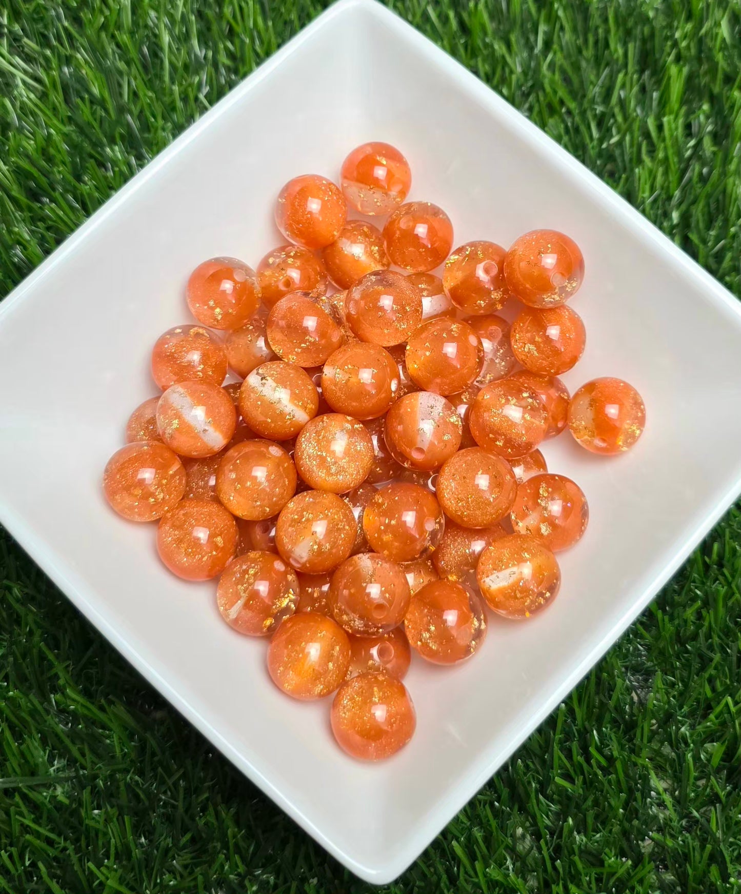 Orange Gold Foil Acrylic Beads – 16mm – 10 Pack