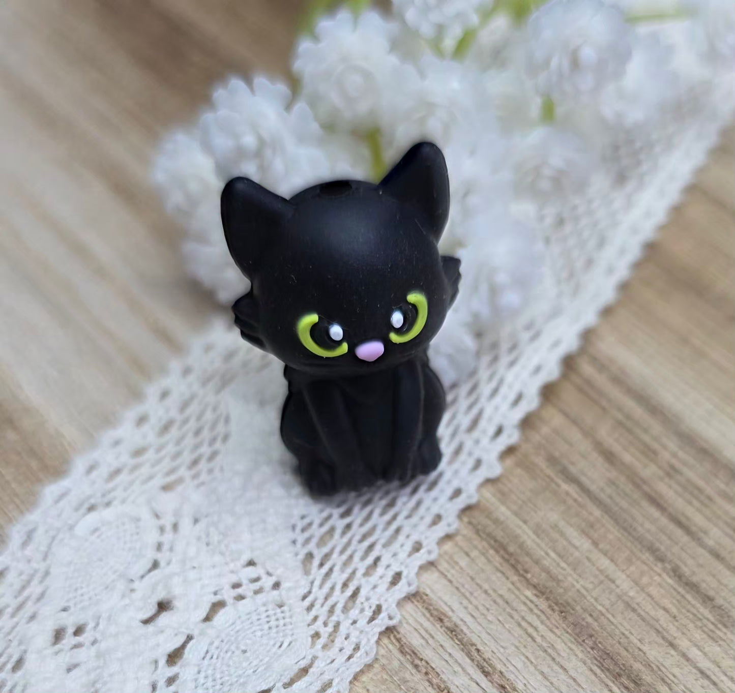 3D Black Kitten Silicone Focal Bead
