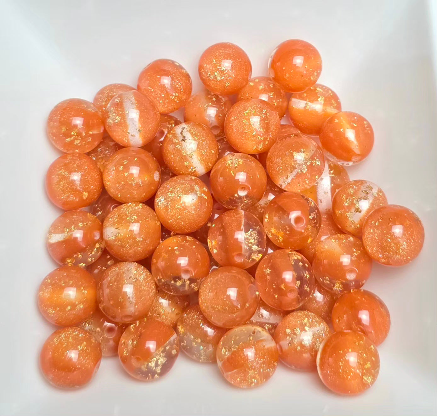 Orange Gold Foil Acrylic Beads – 16mm – 10 Pack