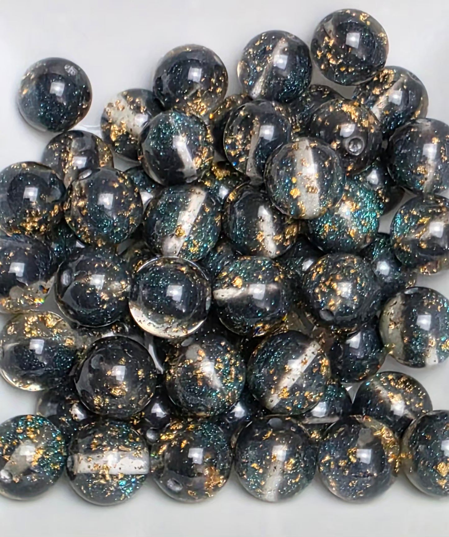 Black Teal & Gold Foil Acrylic Beads – 16mm – 10 Pack