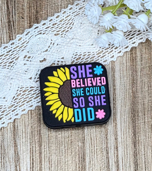 She Believed She Could, So She Did Sunflower Silicone Focal Bead | Inspirational DIY Craft Supply
