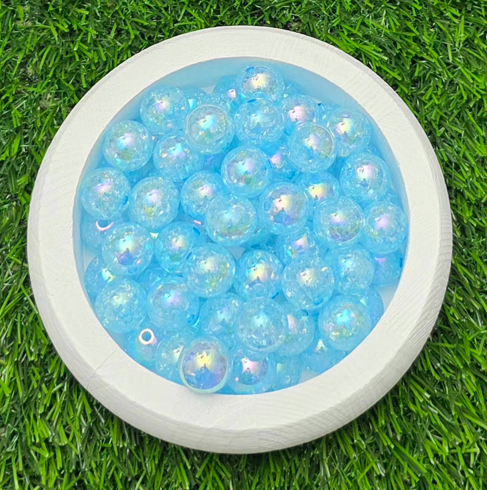 16MM Light Blue Iridescent Crackle Acrylic Beads – 6 Piece Pack