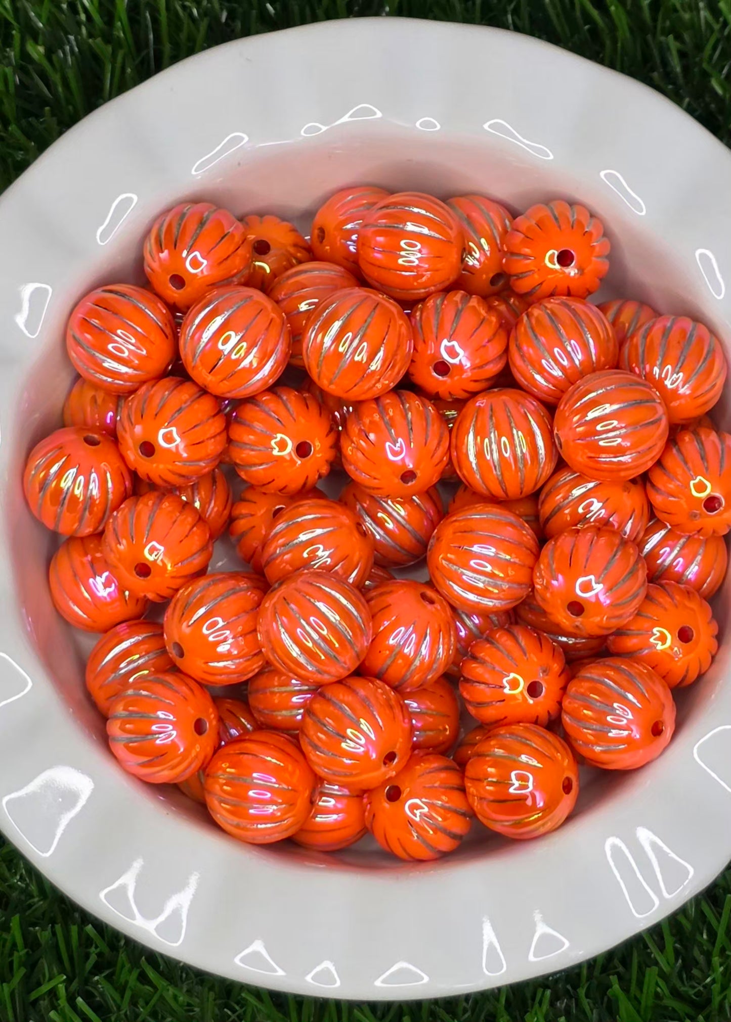 Orange Iridescent Pumpkin Acrylic Beads – 5 Pack