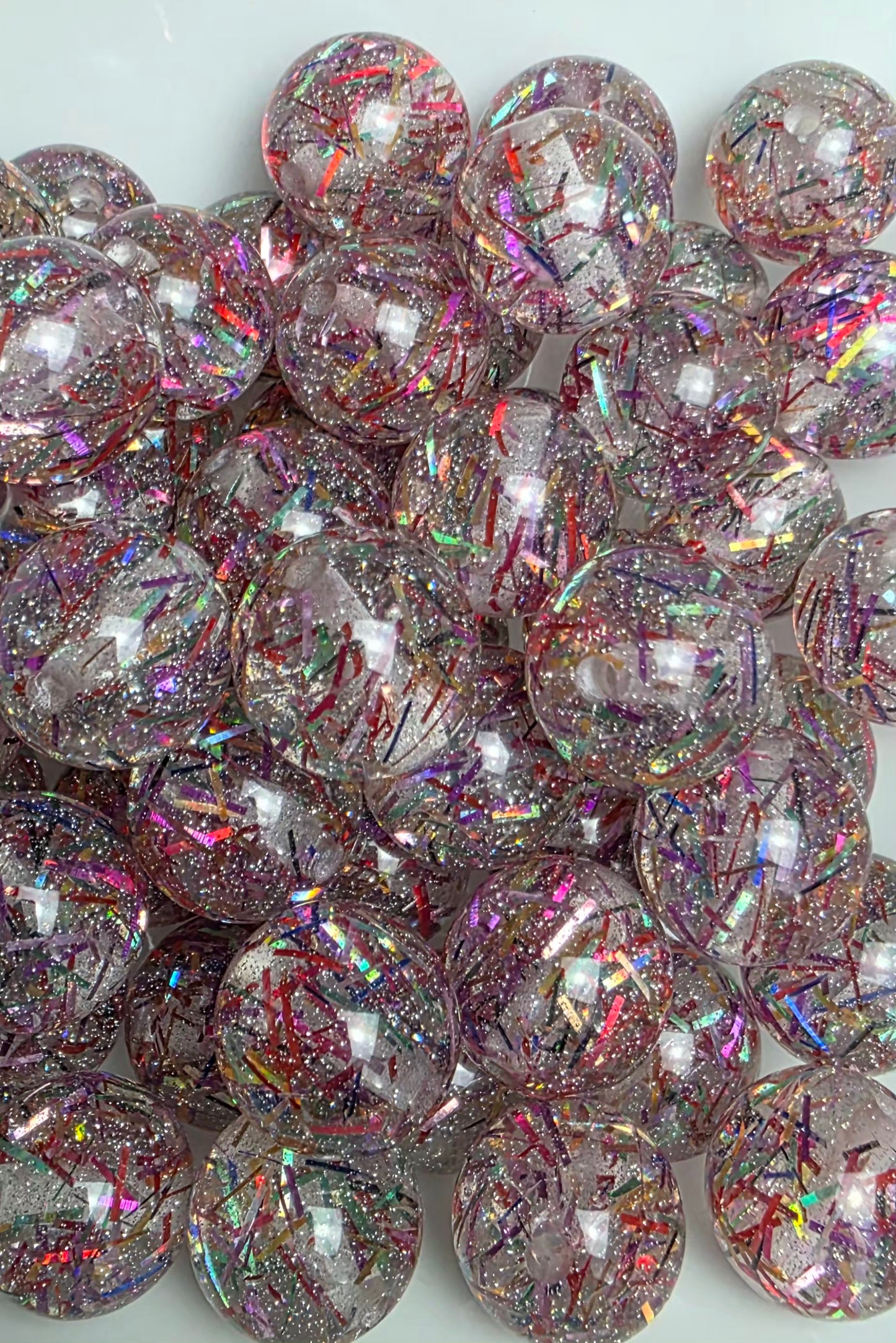Multicolor Tinsel Glitter Acrylic Beads – 16mm – 10 Pack