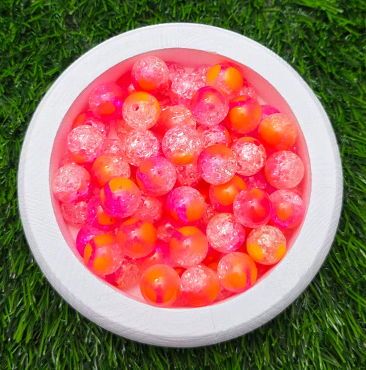 16MM Neon Pink, Orange & Clear Crackle Acrylic Beads – 5 Piece Pack