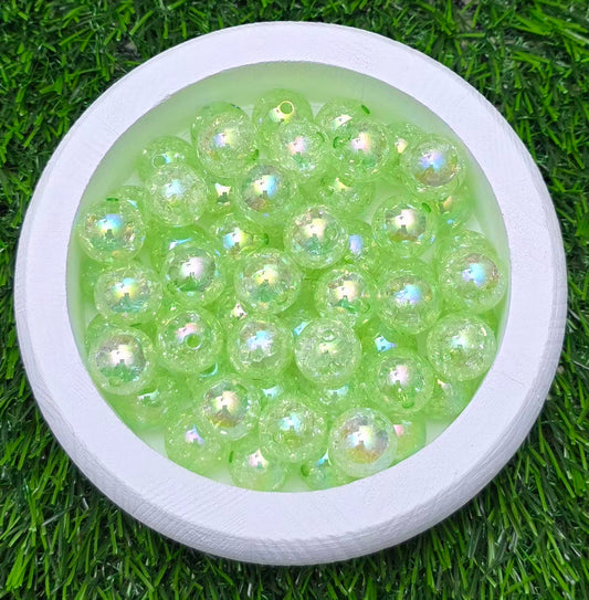 16MM Green Iridescent Crackle Acrylic Beads – 6 Piece Pack