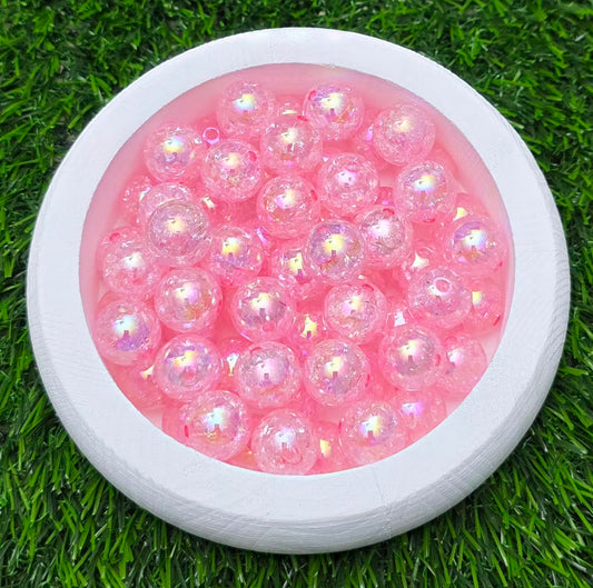 16MM Pink Iridescent Crackle Acrylic Beads – 6 Piece Pack