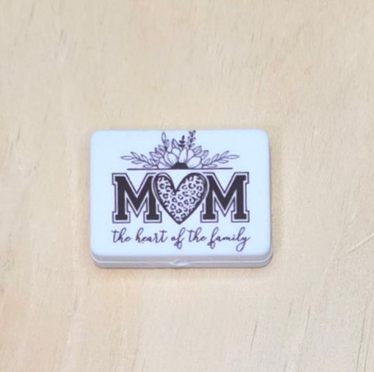 Mom the heart of the family printed silicone focal bead A211A