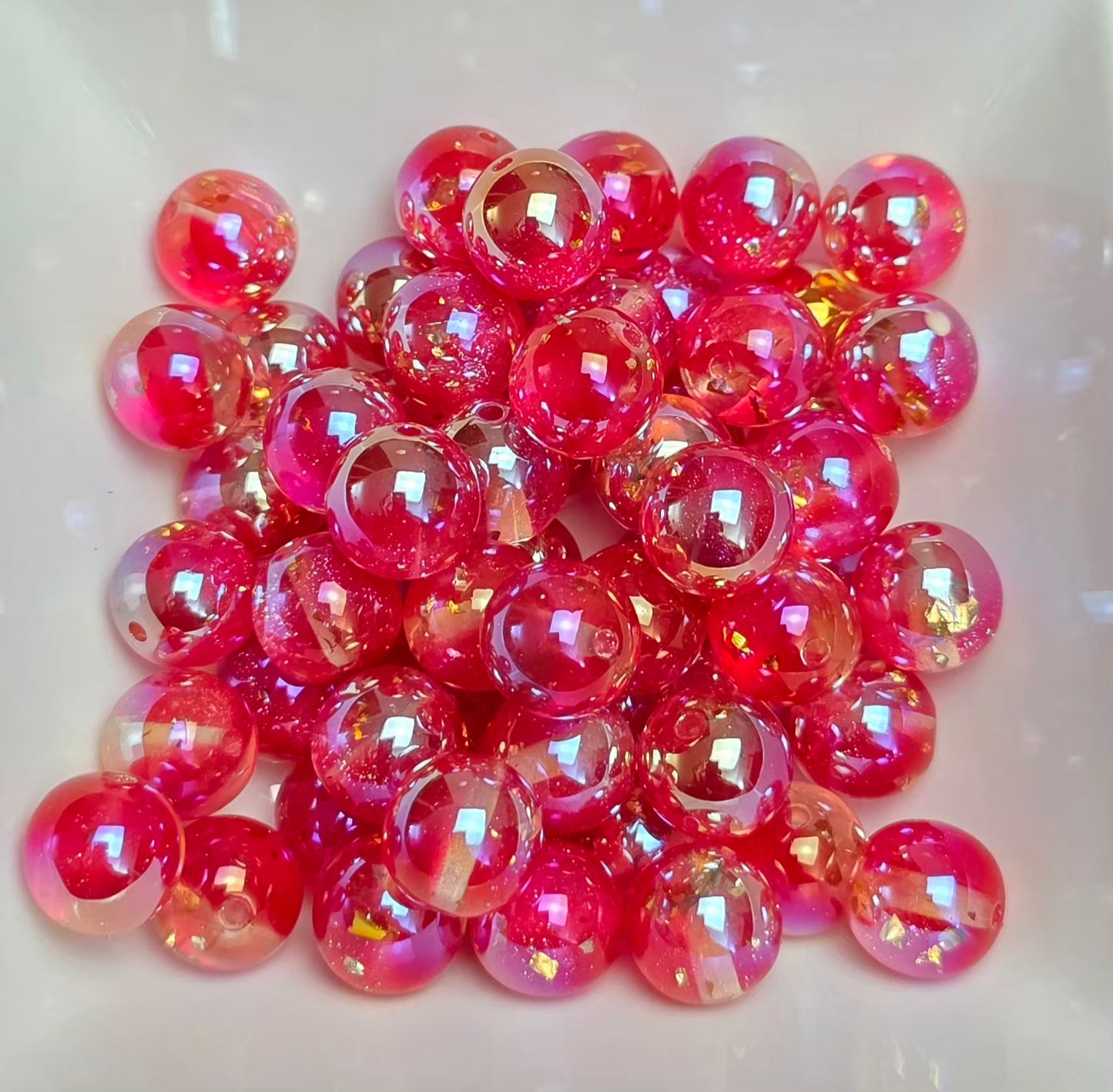 Hot Pink Gold Foil Iridescent Acrylic Beads – 16mm – 10 Pack