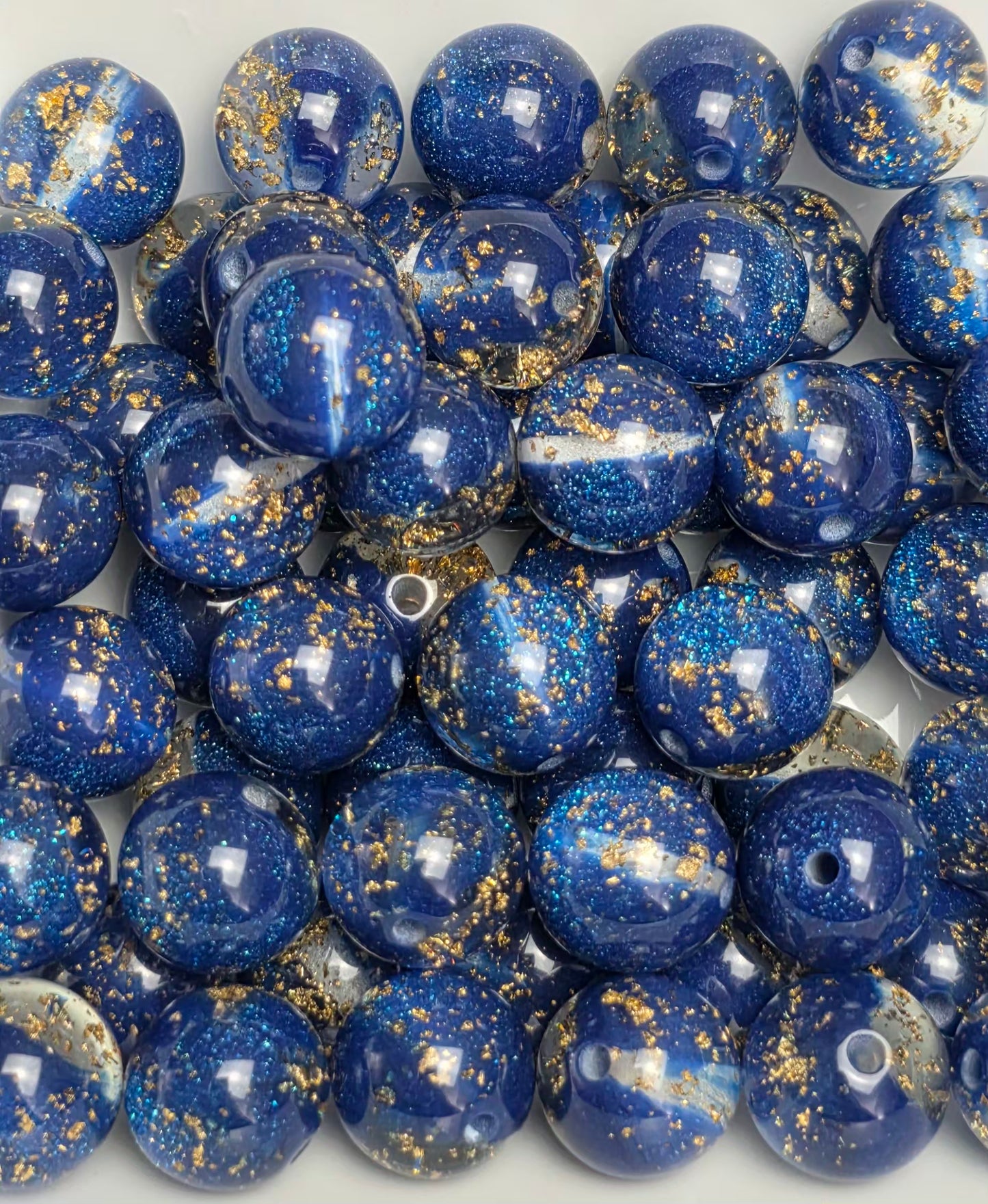 Royal Blue Gold Foil Acrylic Beads – 16mm – 10 Pack