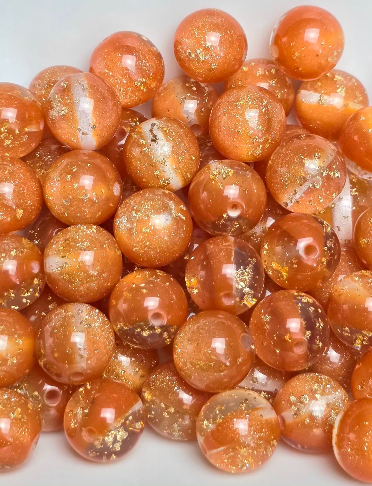 Orange Gold Foil Acrylic Beads – 16mm – 10 Pack