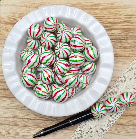 20mm Peppermint Candy Swirl Acrylic Beads – 4 Piece Pack