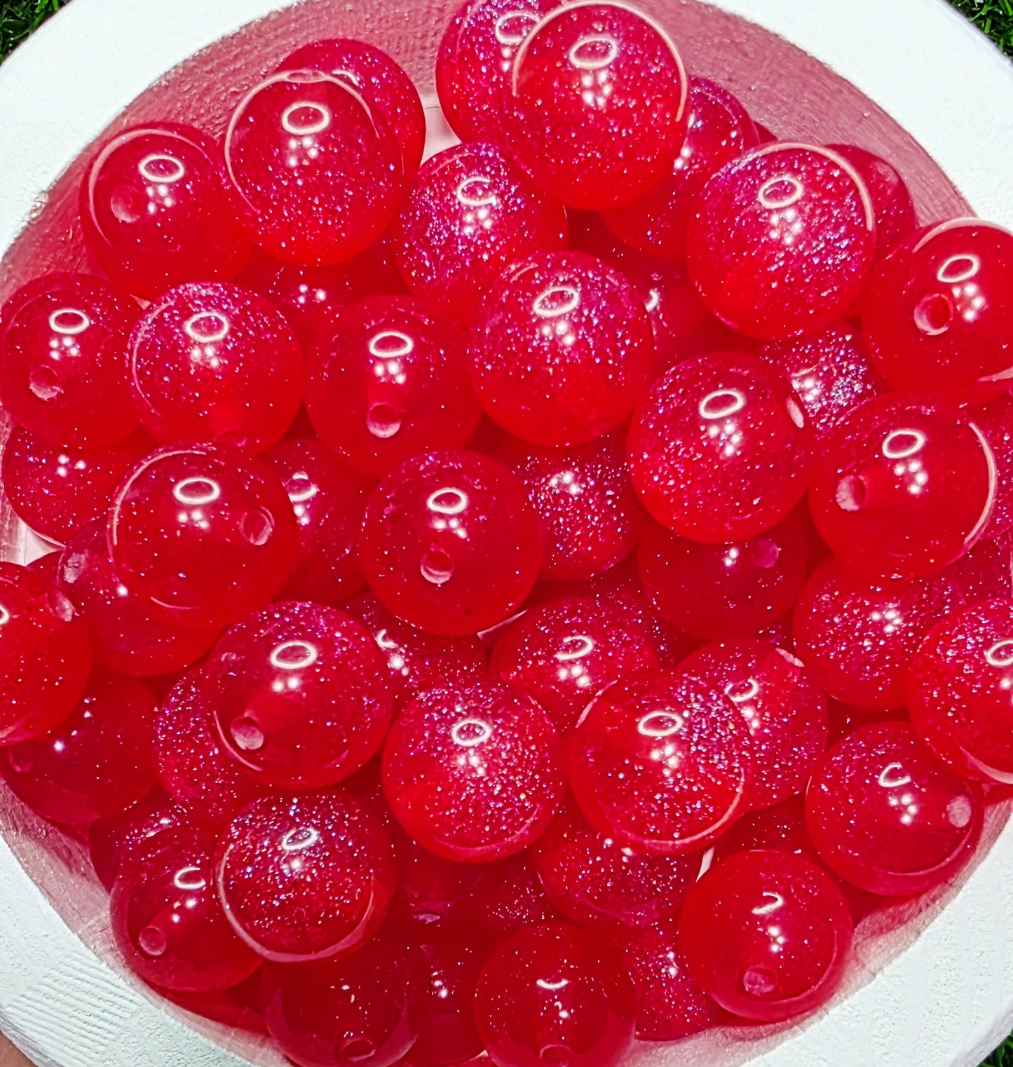 Red 16mm glow in the dark glitter acrylic beads