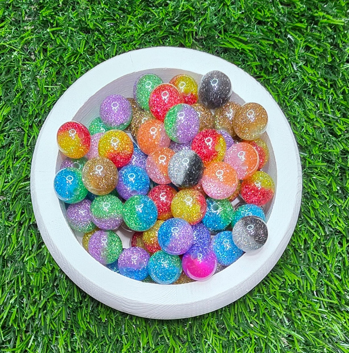 Ombre 16mm glitter acrylic beads, 6pcs randomly mixed