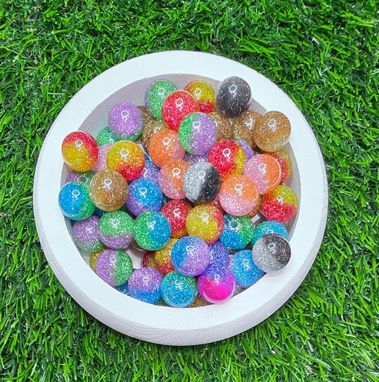 Ombre 16mm glitter acrylic beads, 6pcs randomly mixed