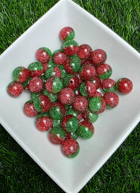 Red & Green Glitter Acrylic Beads – 16mm – 10 Pack