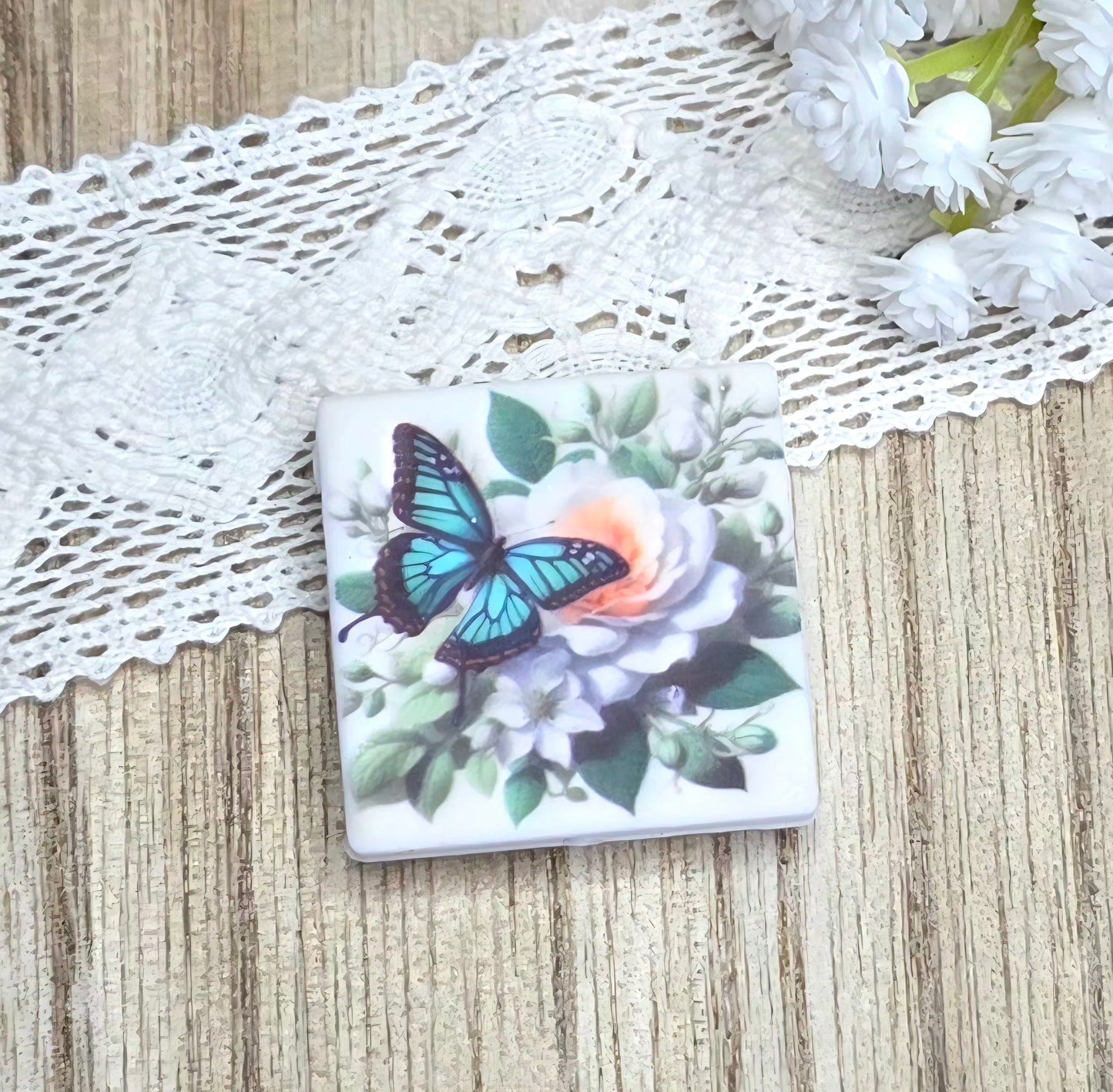 Blue Butterfly Floral Silicone Focal Bead