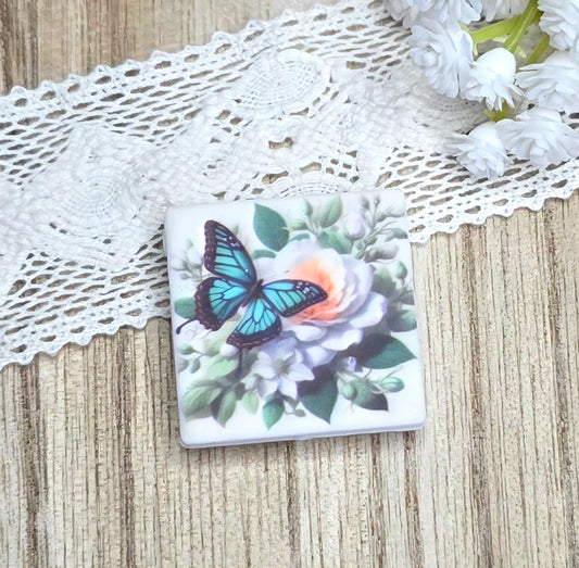 Blue Butterfly Floral Silicone Focal Bead