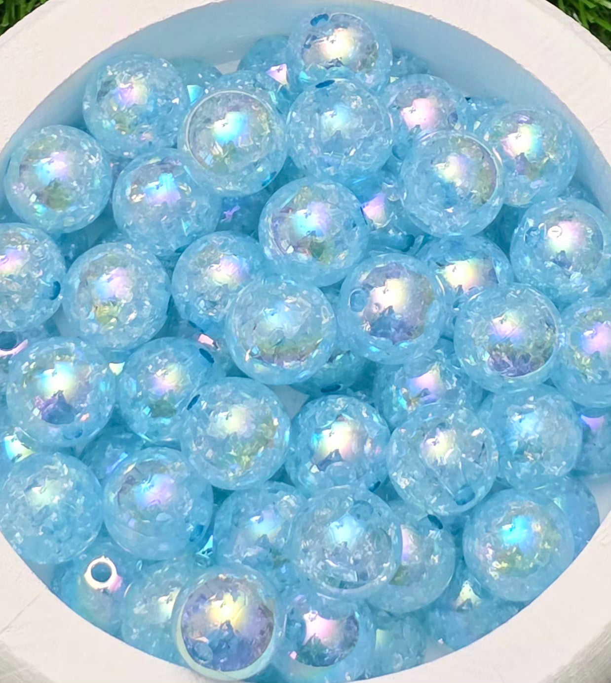 16MM Light Blue Iridescent Crackle Acrylic Beads – 6 Piece Pack