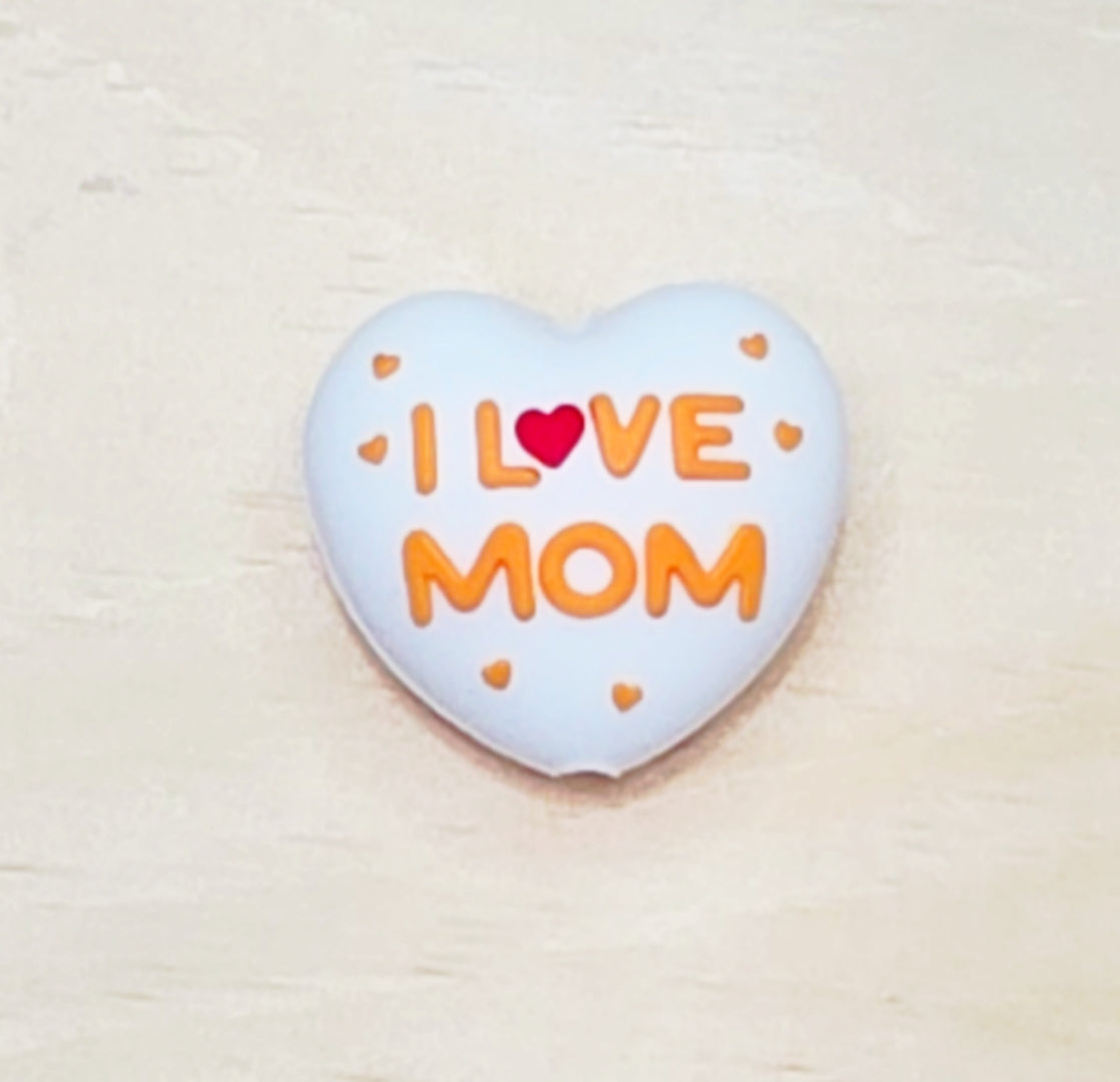 I love mom heart 3D silicone focal bead A202