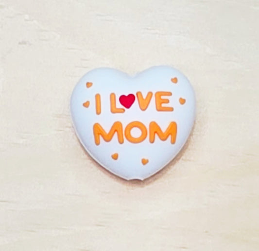 I love mom heart 3D silicone focal bead A202