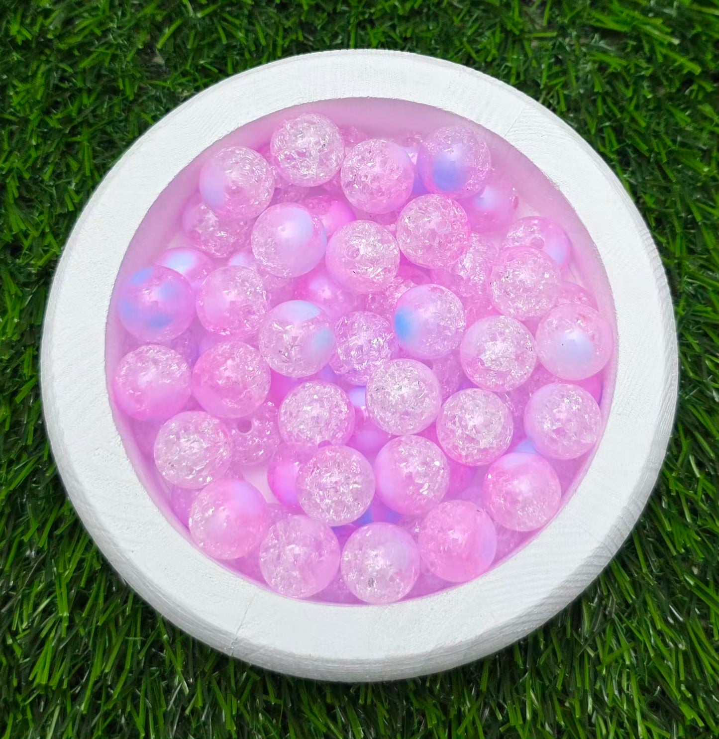 16MM Pink Clear Mixed Finish Crackle Acrylic Beads – 5 Piece Pack