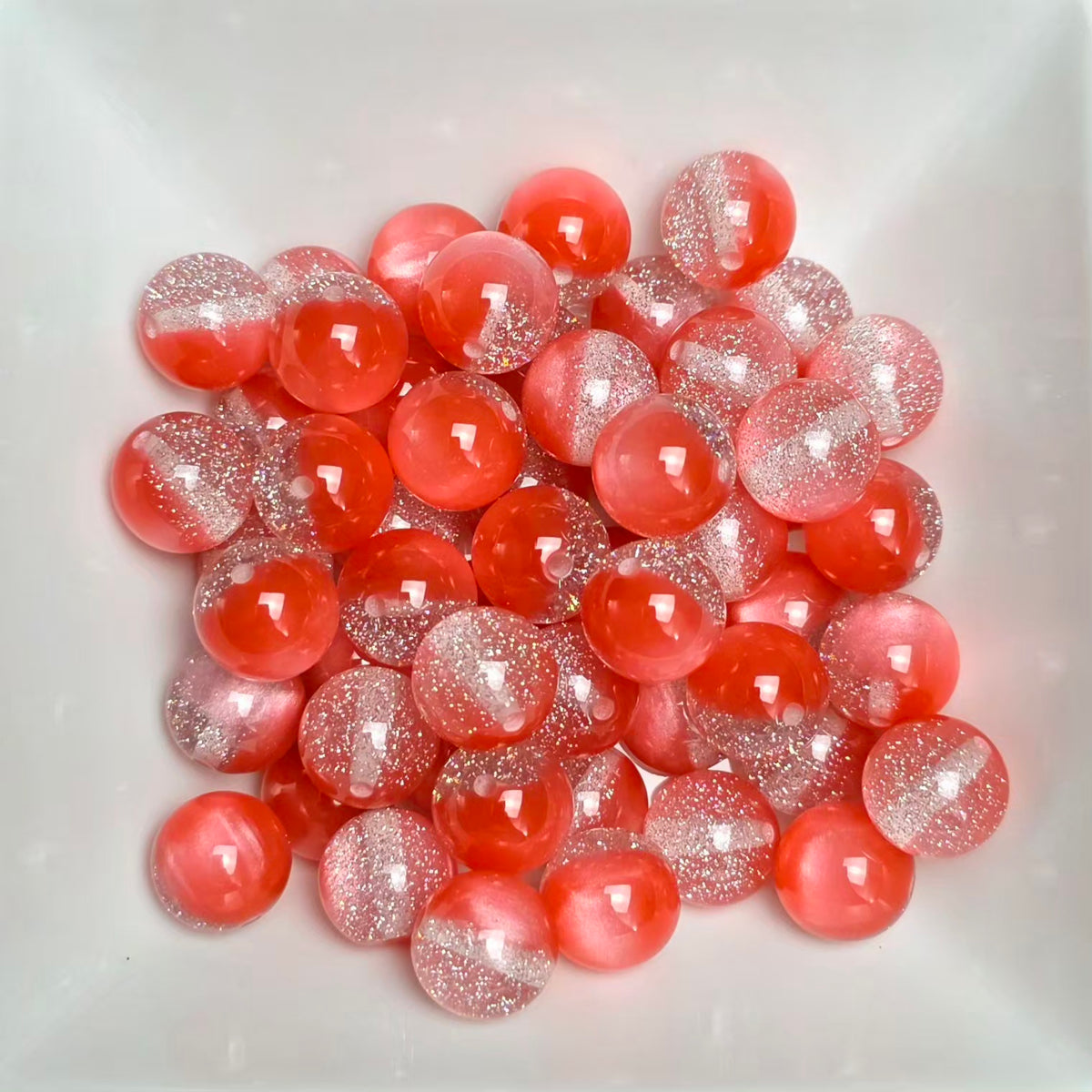 Red & Silver Glitter Cat Eye Acrylic Beads – 16mm – 5 Pack