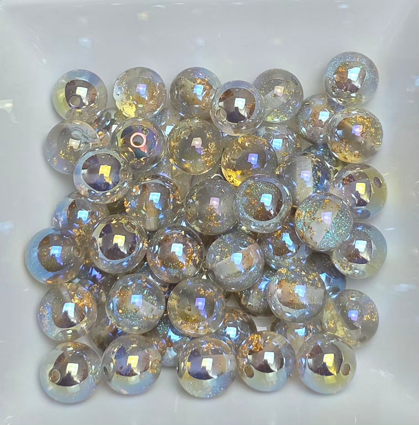 Gray Gold Foil Iridescent Acrylic Beads – 16mm – 10 Pack