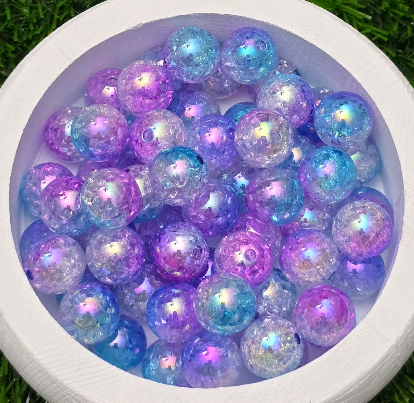 16MM Blue Purple Clear Three-Tone Iridescent Crackle Acrylic Beads – 5 Piece Pack