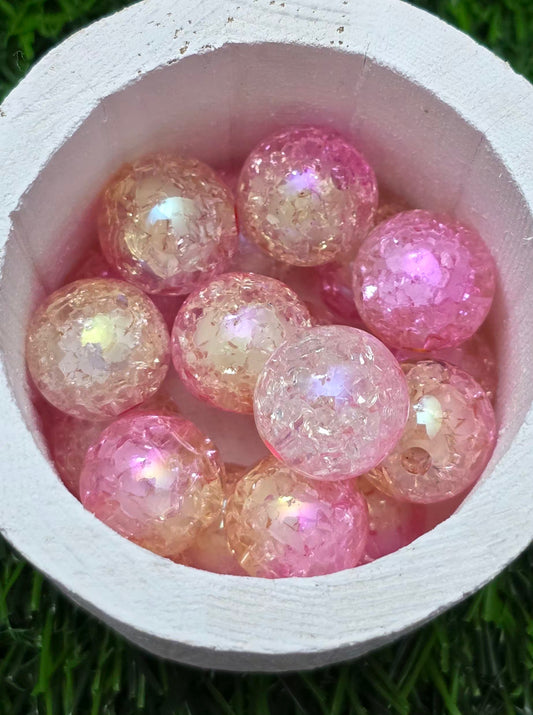 16MM Pink & Champagne Iridescent Crackle Acrylic Beads – 5 Piece Pack