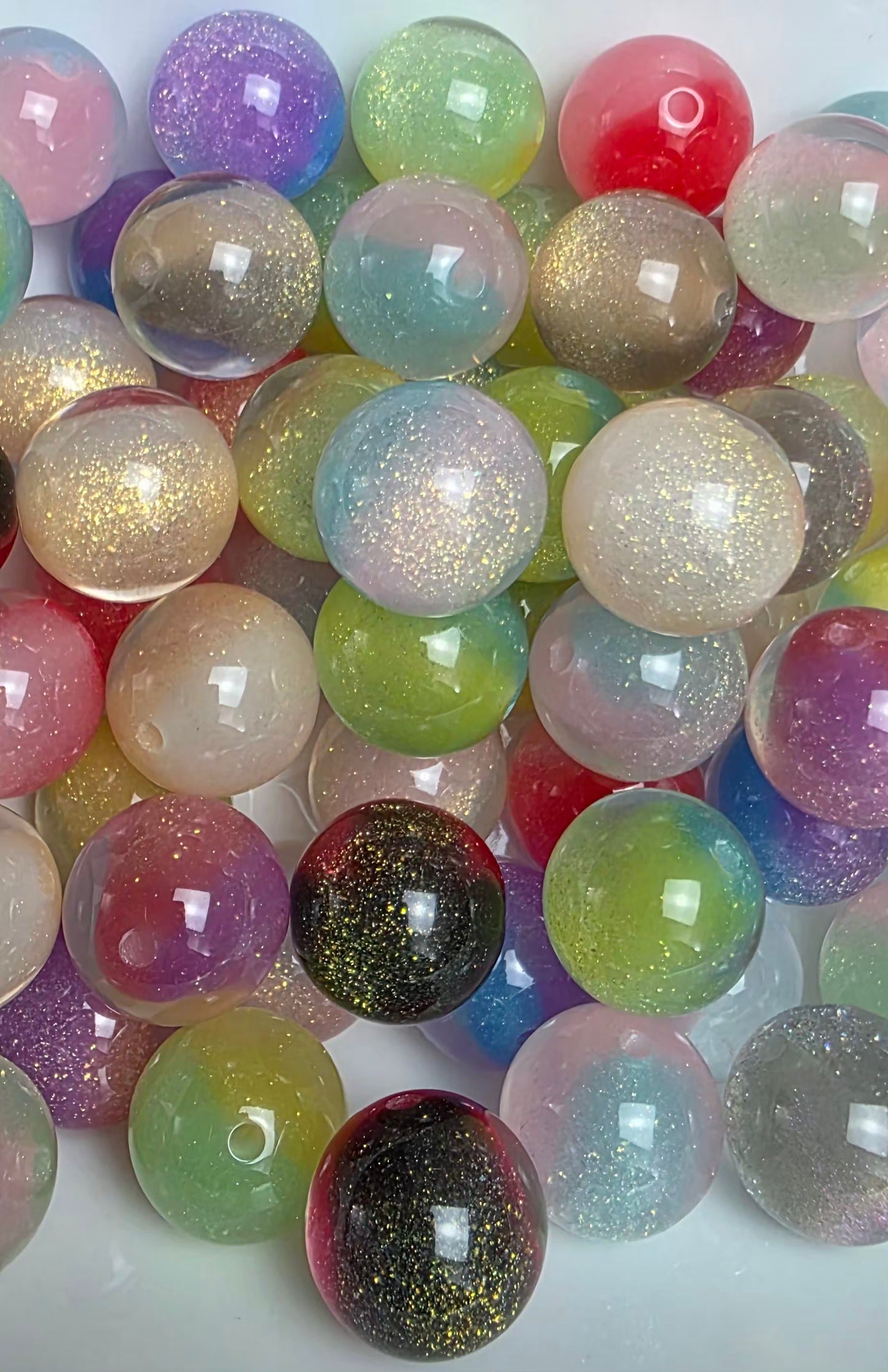 Rainbow Glitter Shimmer Acrylic Bead Mix – 16mm – 10 Pack