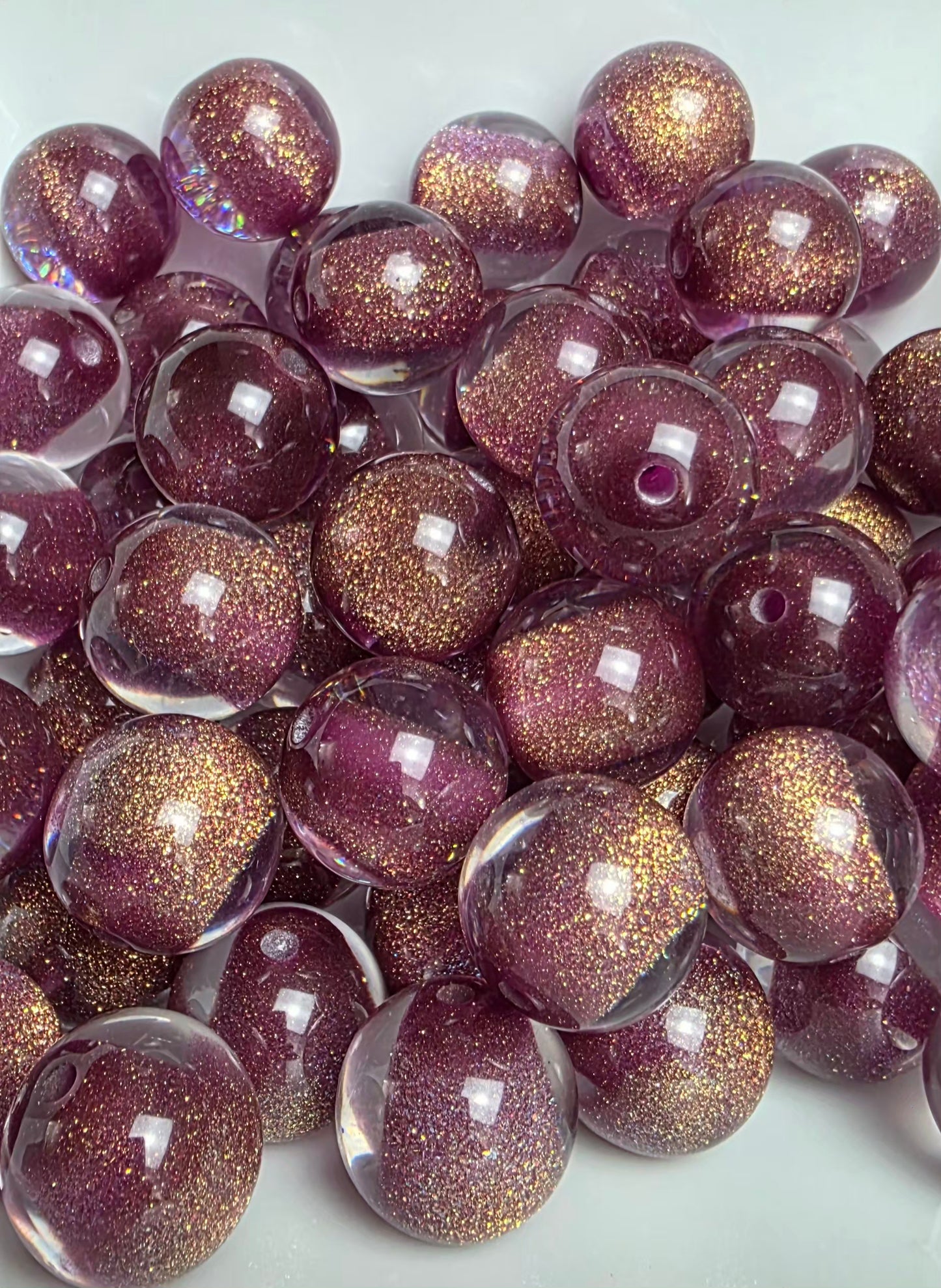 Plum Glitter Shimmer Acrylic Beads – 16mm – 10 Pack