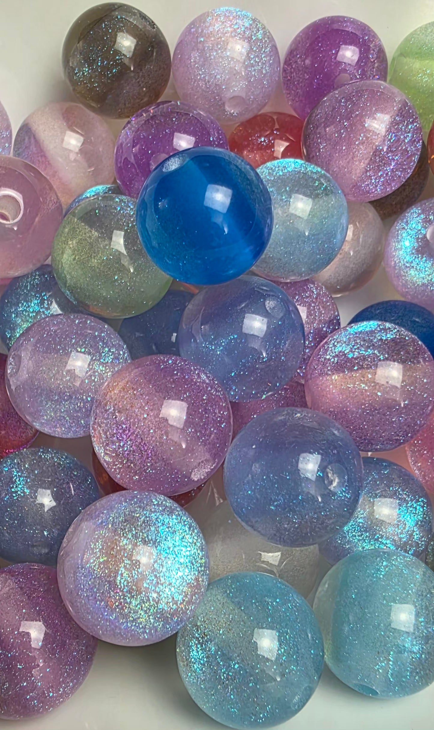 Pastel Multicolor Glitter Shimmer Acrylic Bead Mix – 16mm – 10 Pack