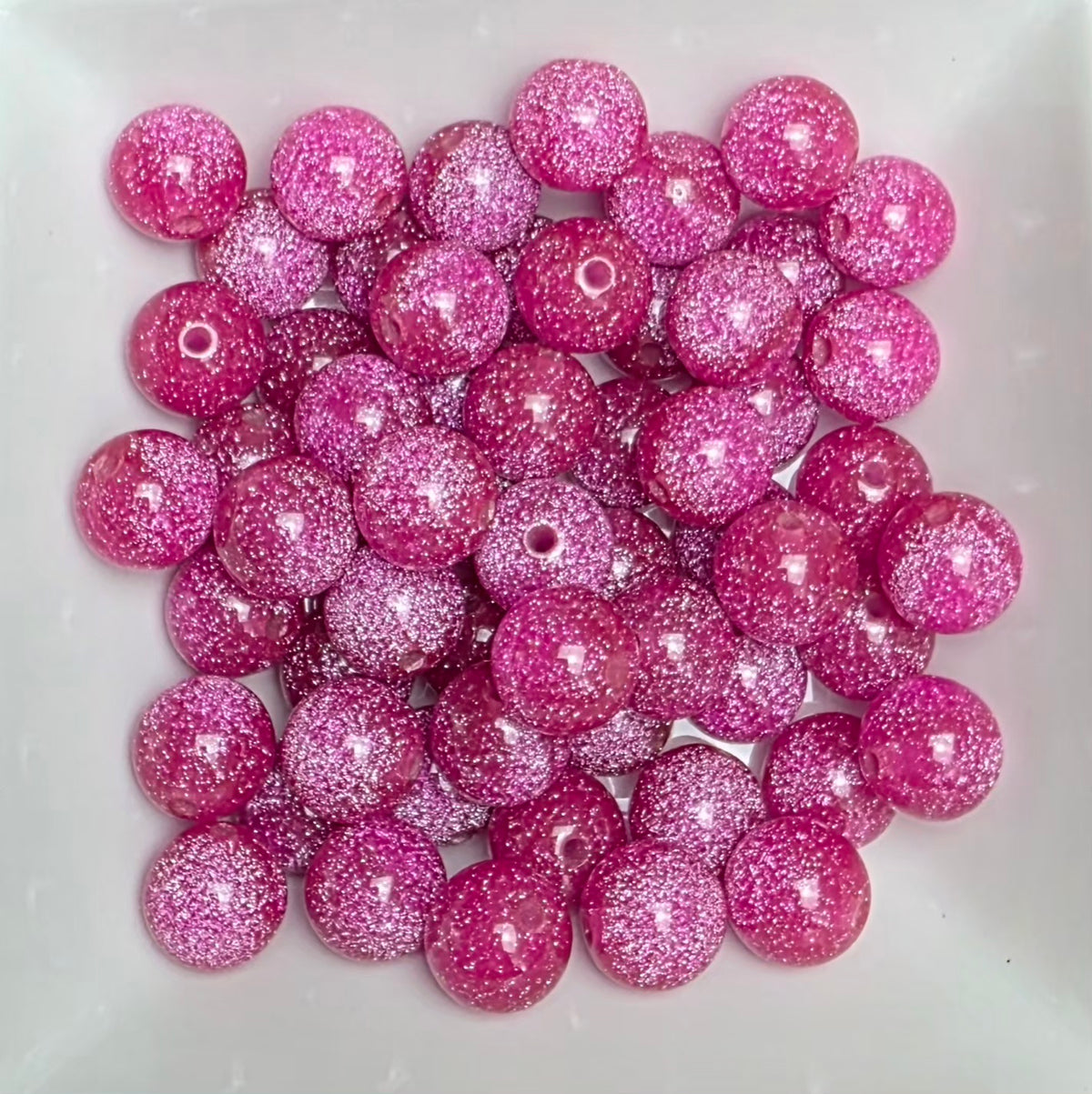 Pink Glitter Acrylic Beads – 16mm – 5 Pack