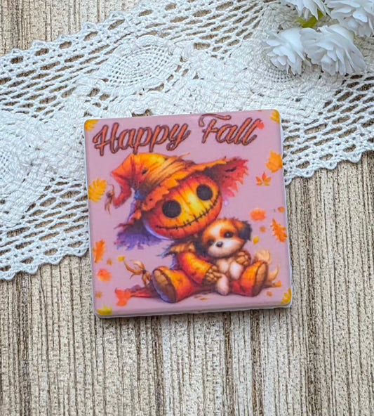 Happy Fall Scarecrow Silicone Focal Bead – Autumn Pumpkin Doll with Puppy