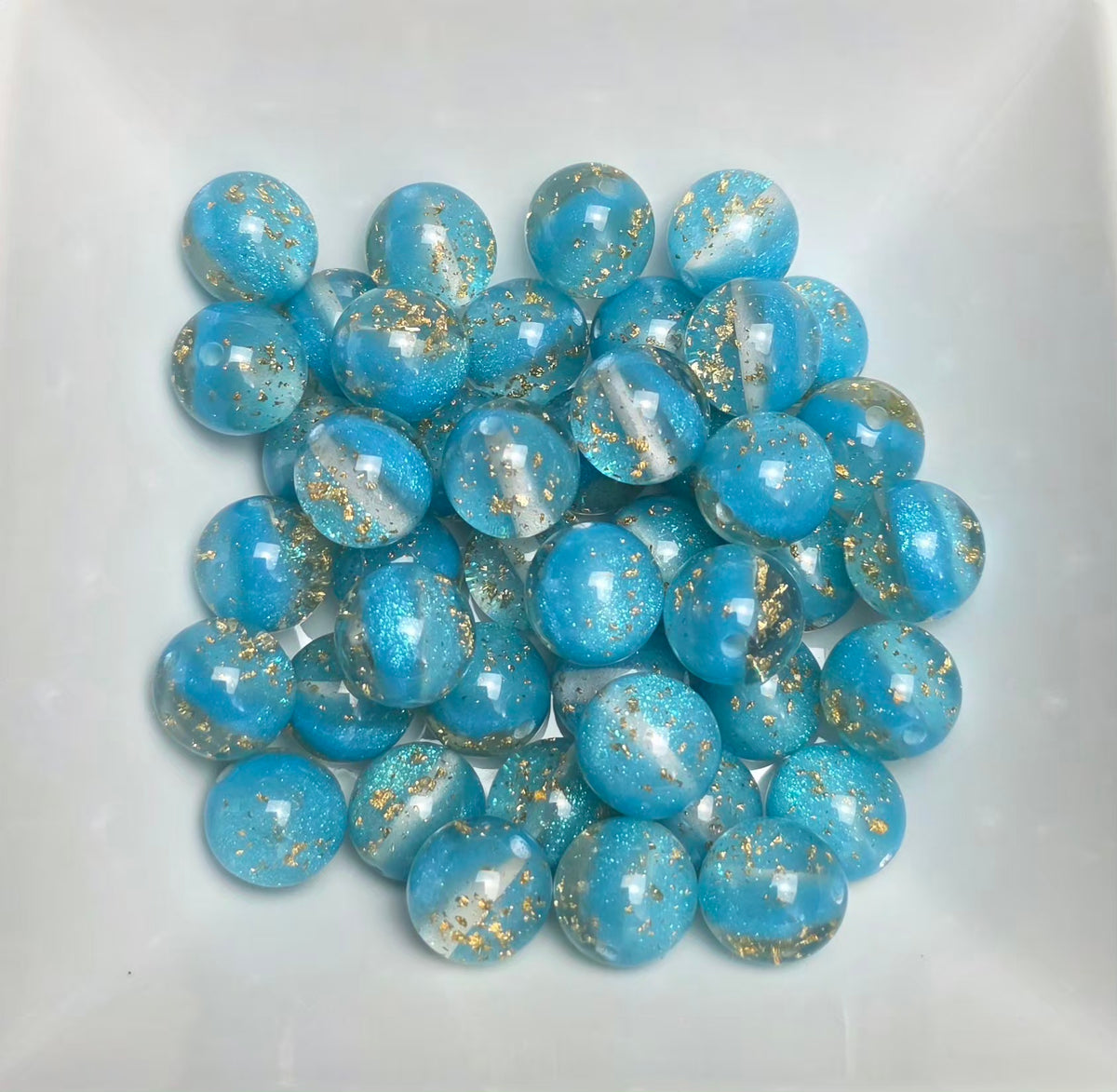 Blue Glitter & Gold Foil Acrylic Beads – 16mm – 5 Pack
