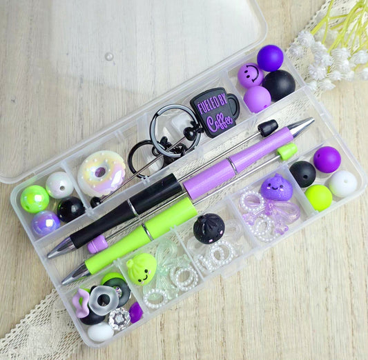 Coffee & Dumplings DIY Beadable Pen + Keychain Kit with Reusable Storage Container