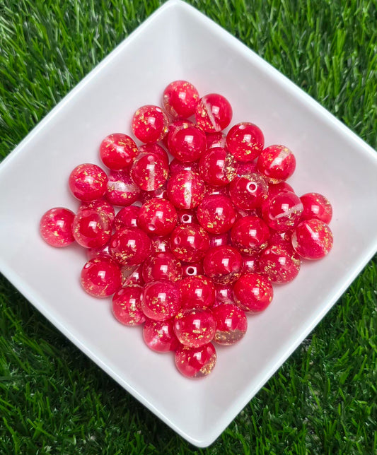 Red Gold Foil Acrylic Beads – 16mm – 10 Pack