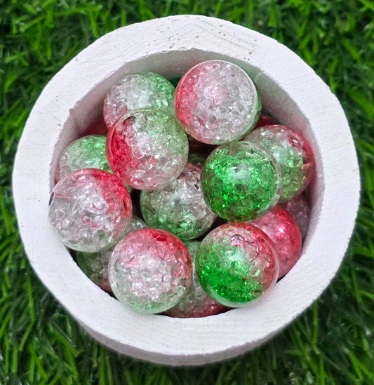 16MM Red, Green & Clear Crackle Acrylic Beads – 5 Piece Pack