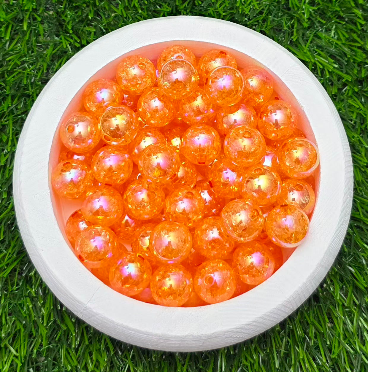 16MM Orange Iridescent Crackle Acrylic Beads – 6 Piece Pack