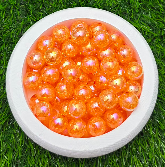 16MM Orange Iridescent Crackle Acrylic Beads – 6 Piece Pack