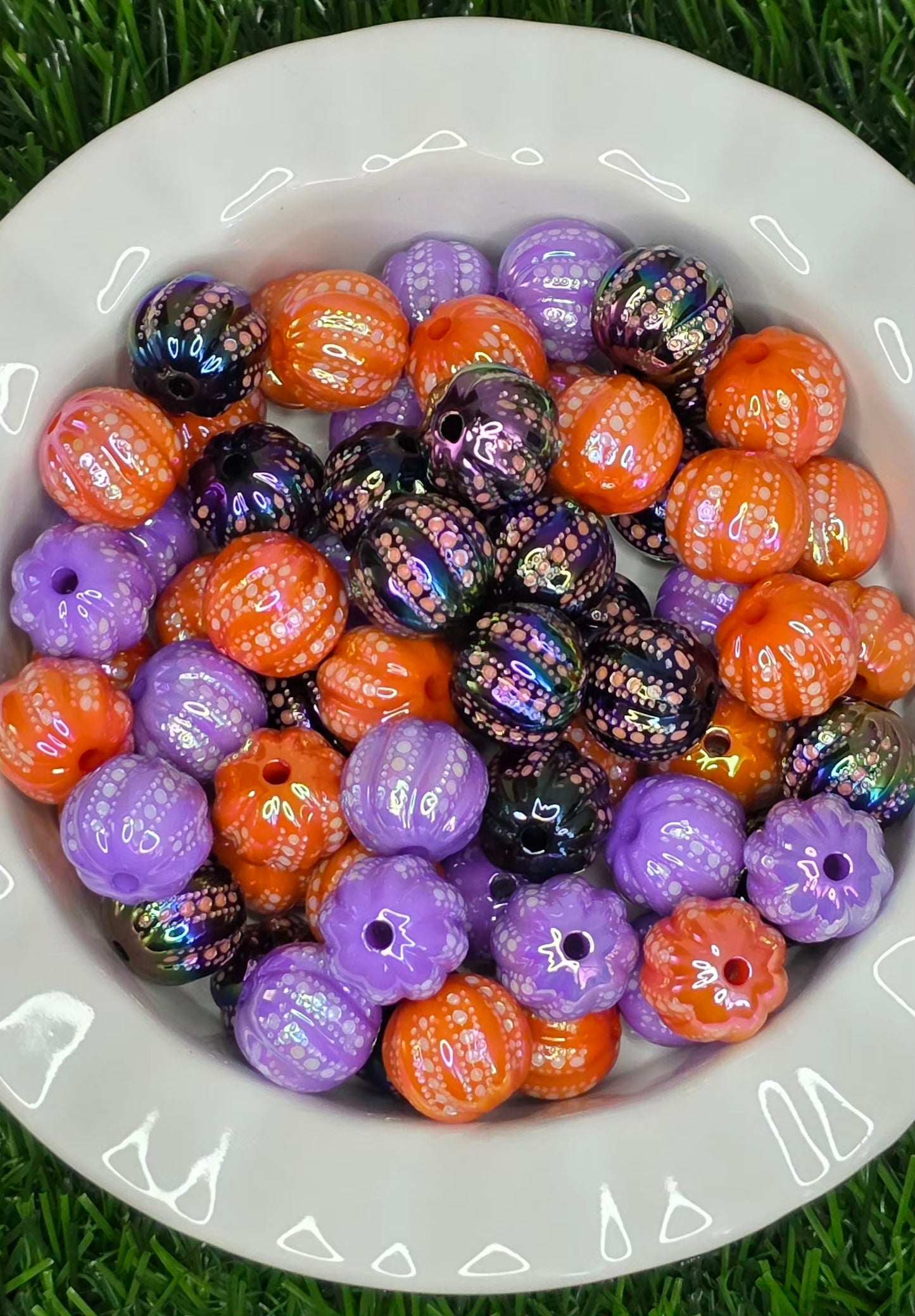 Iridescent Pumpkin Acrylic Beads – Orange, Purple & Black – 5 Pack