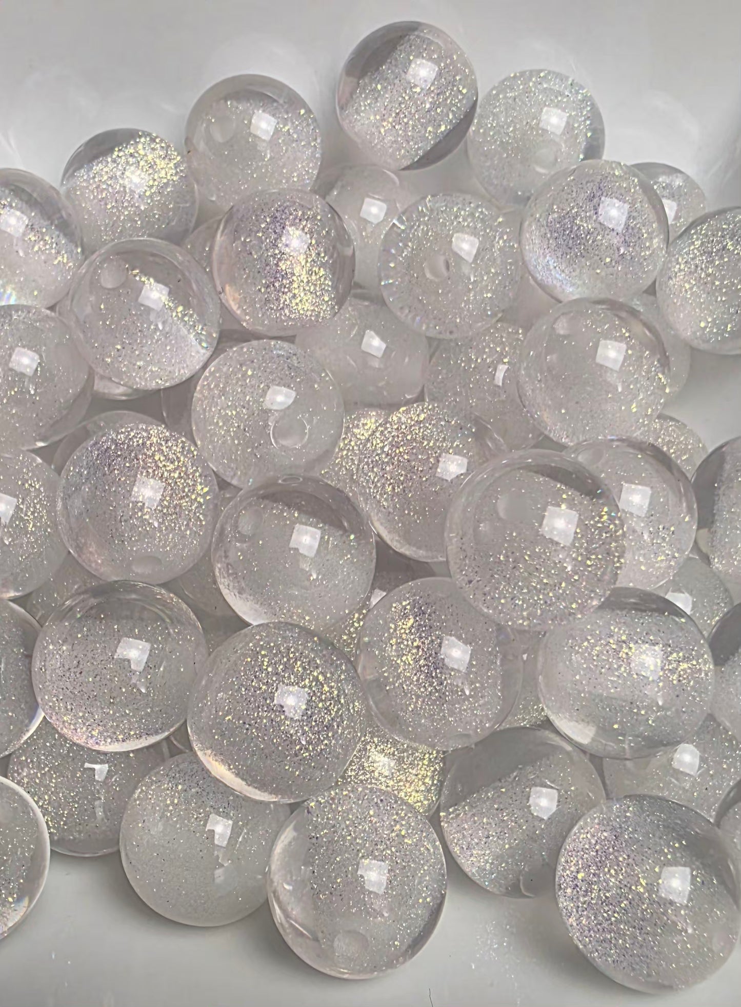 White Glitter Shimmer Acrylic Beads – 16mm – 10 Pack