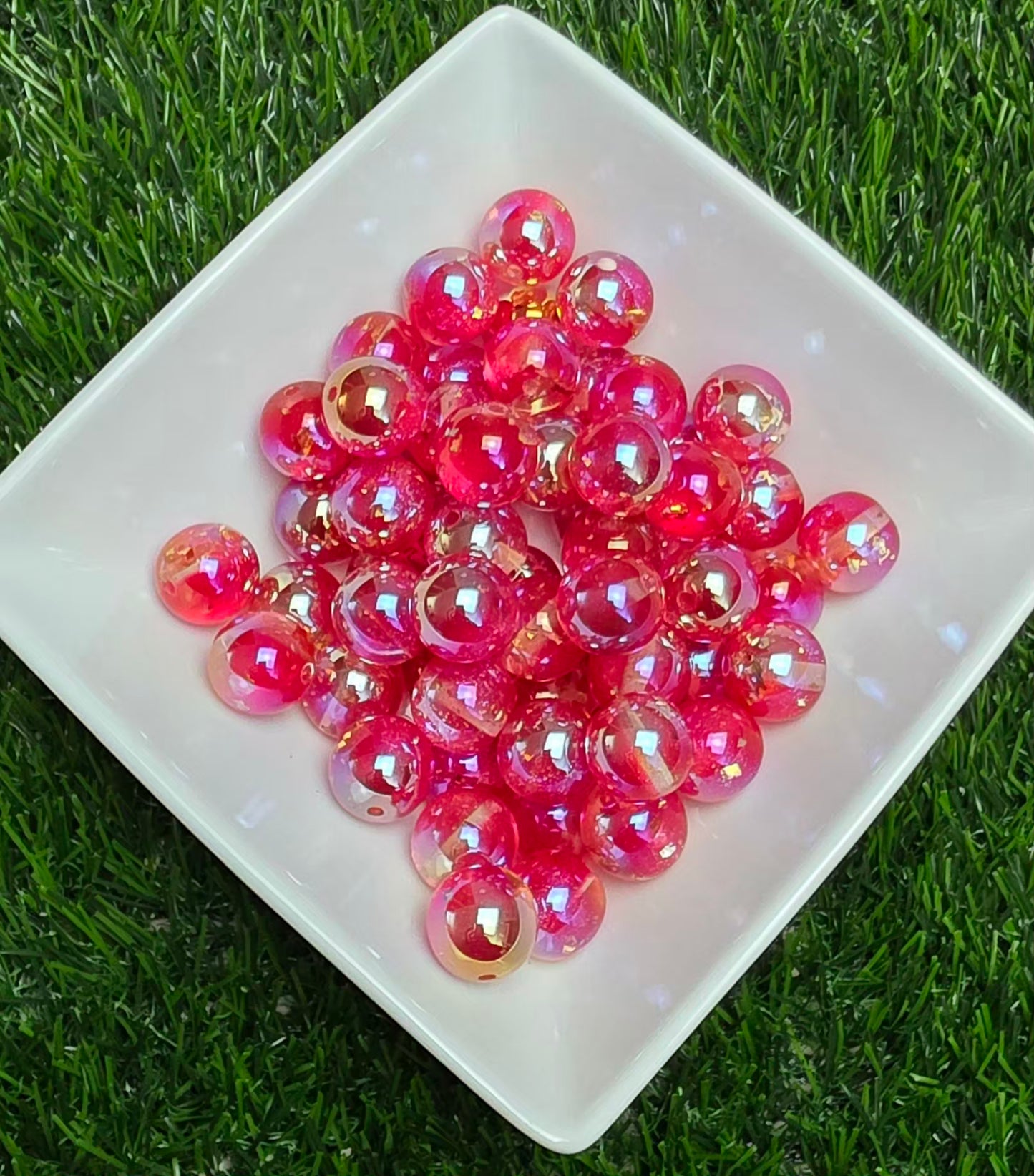Hot Pink Gold Foil Iridescent Acrylic Beads – 16mm – 10 Pack