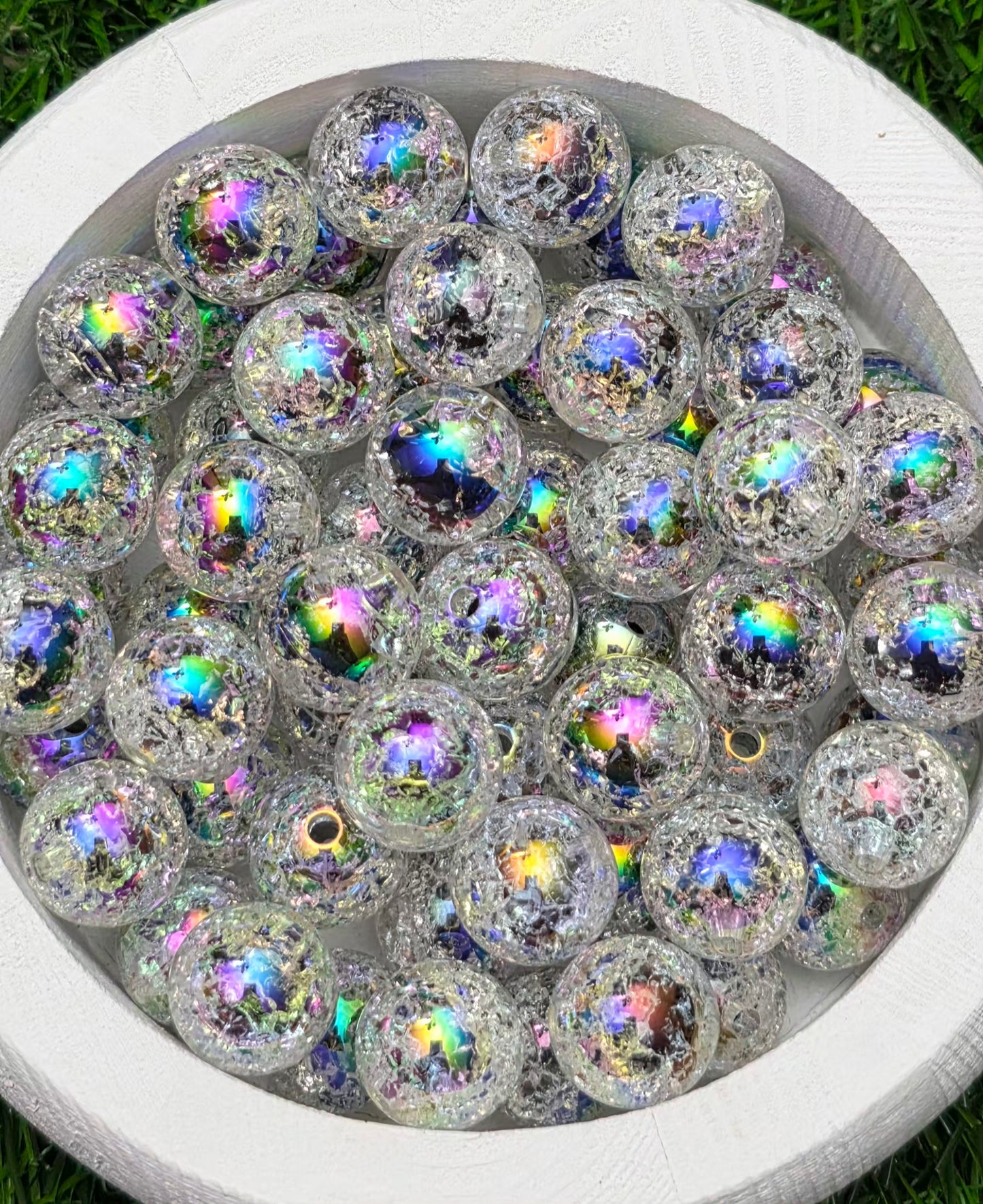 16MM Black Double Layer Iridescent Crackle Acrylic Beads – 5 Piece Pack