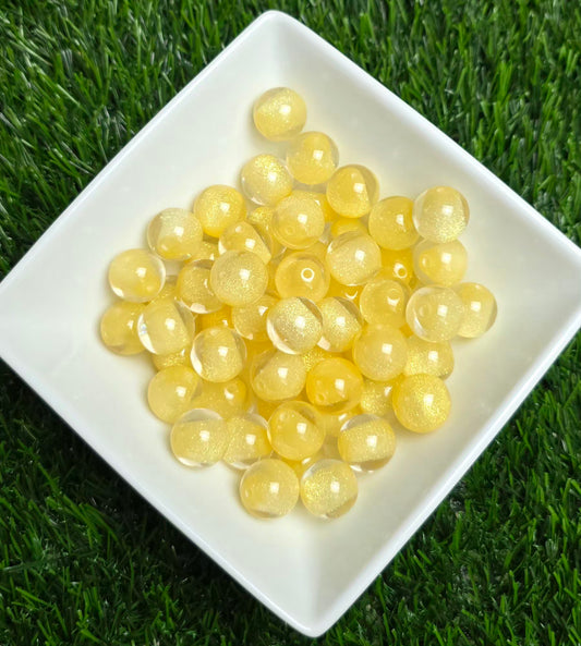 Yellow Glitter Shimmer Acrylic Beads – 16mm – 10 Pack