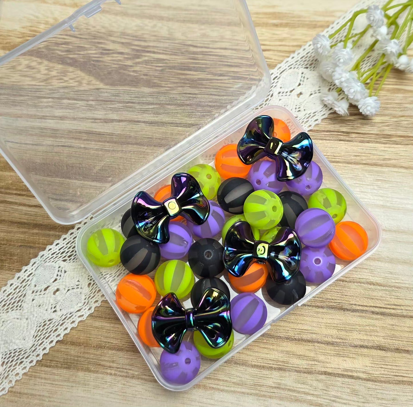 16mm Neon Halloween Curated Acrylic Bead Mix – 30–35 Beads – Reusable Box