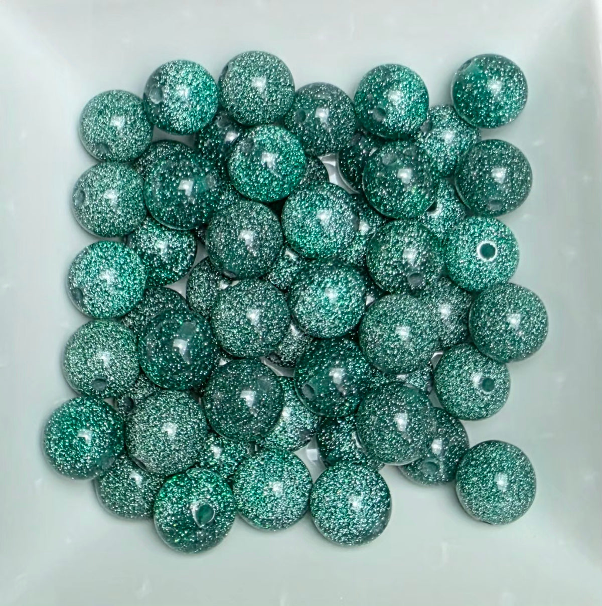 Teal Glitter Acrylic Beads – 16mm – 5 Pack
