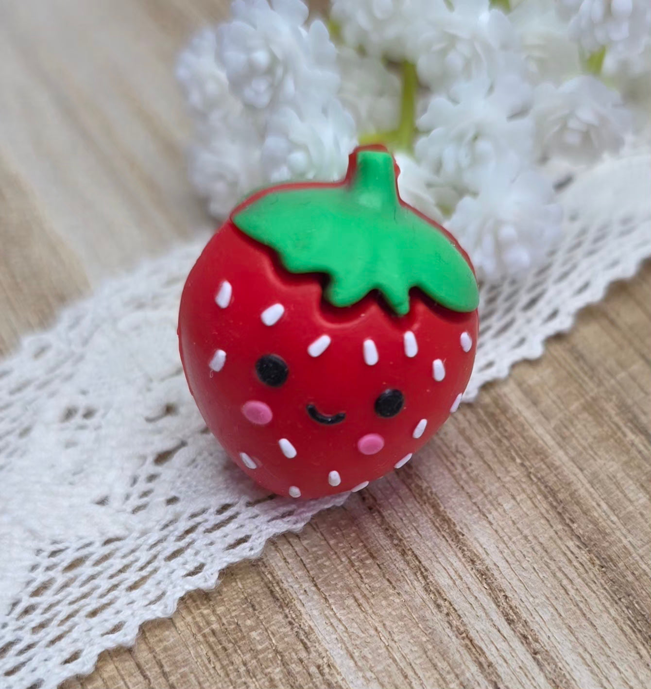 3D Kawaii Strawberry Silicone Focal Bead